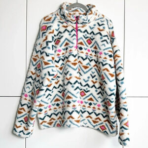 Eddie Bauer Aztec Fleece Women’s Size XXL White Pink Blue  Brown 1/4 Zip